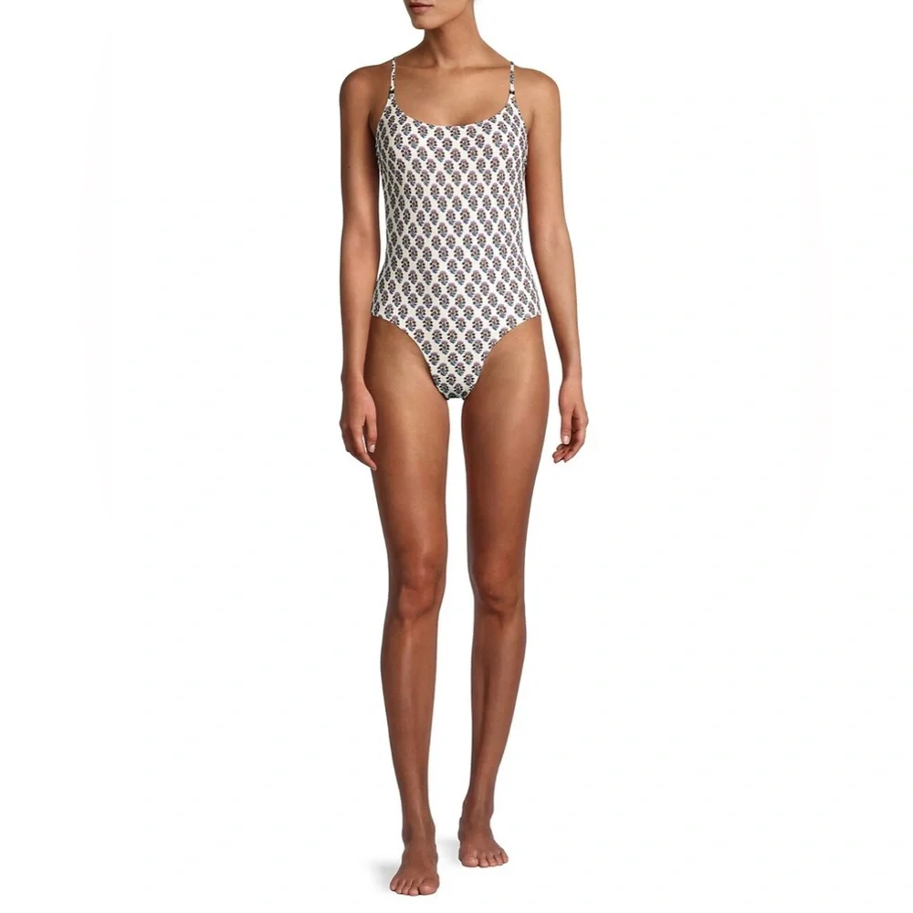 Tory Burch Floral Print One-Piece Swimsuit in Purple Bloom Size M - Picture 6 of 13
